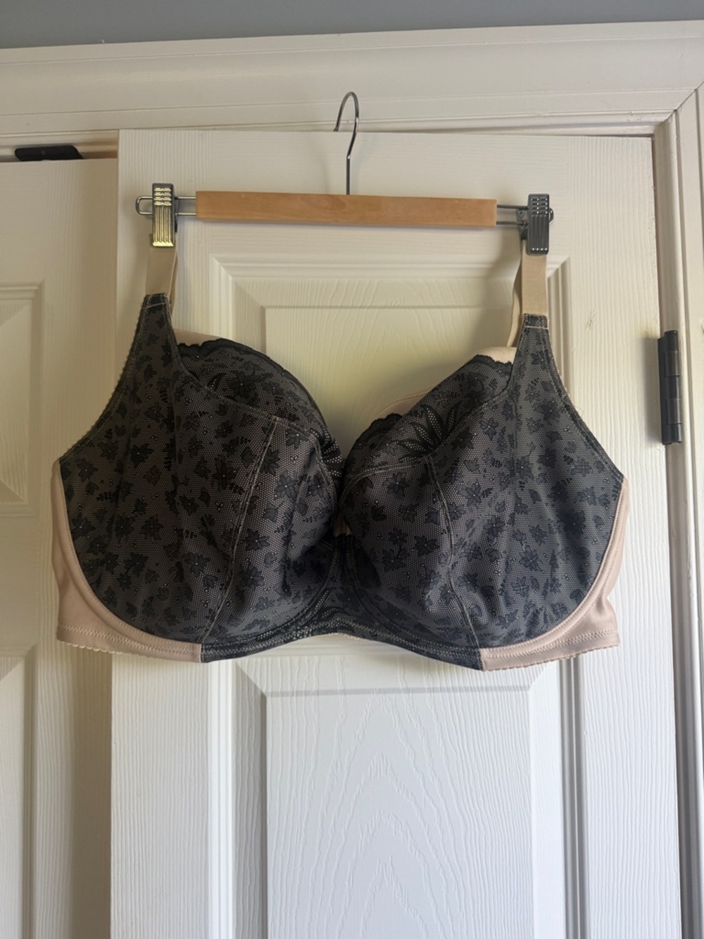 Elila Black Floral Lace Bra with Nude Trim